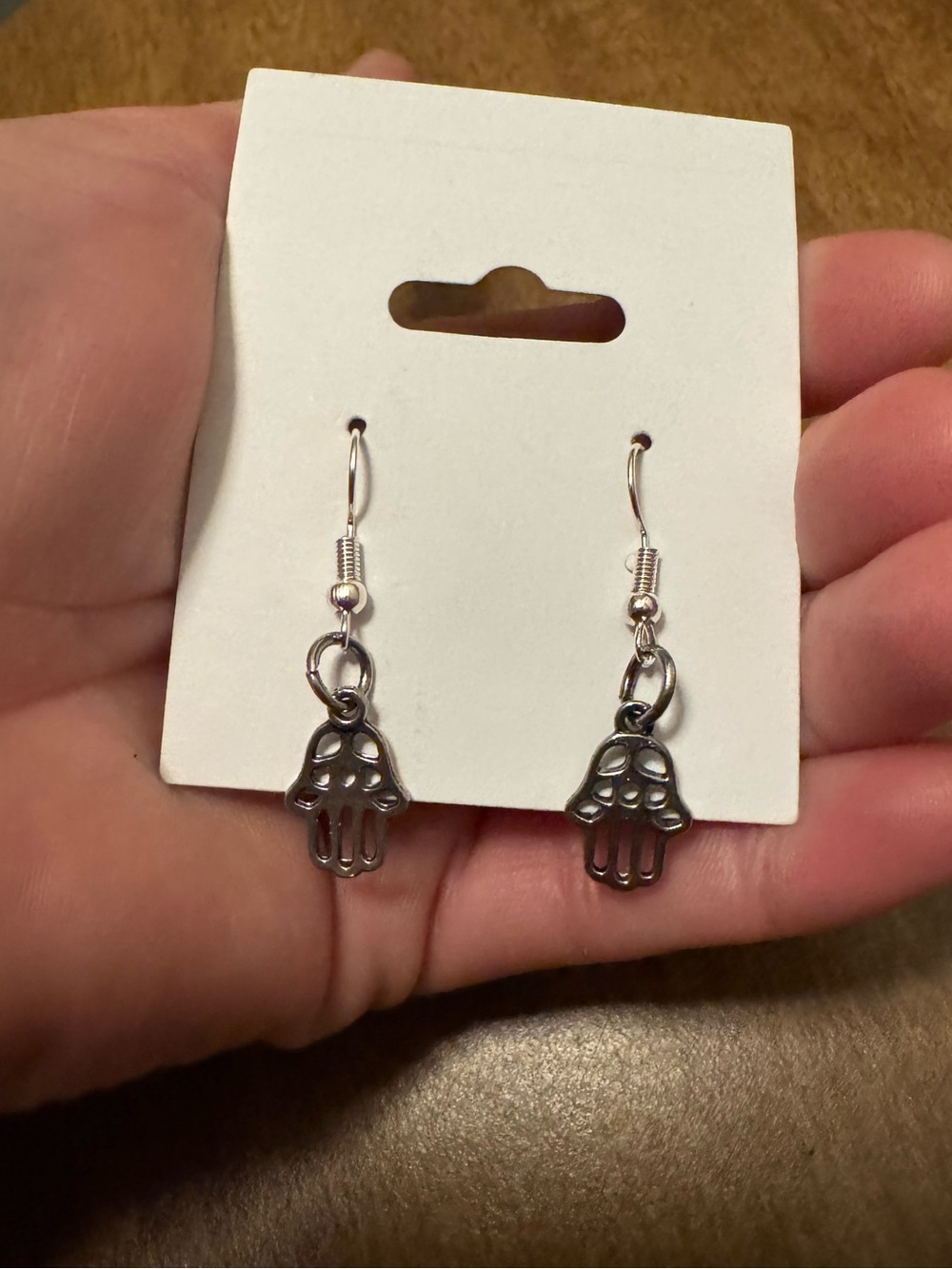 Silver Hamsa Hand Dangle Earrings - Silver